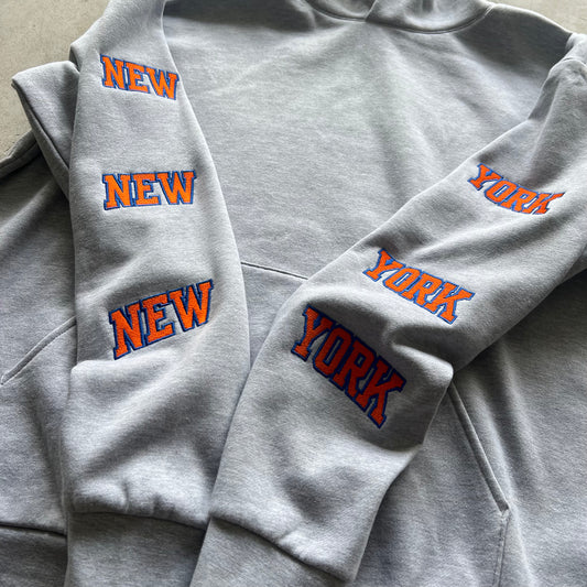 New York New york Hoodie - Gray ( Orange /Royal embroidery thread )