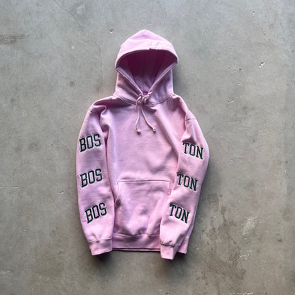 Boston Hoodie embroidered -Pink ( Green / White embroidery thread )