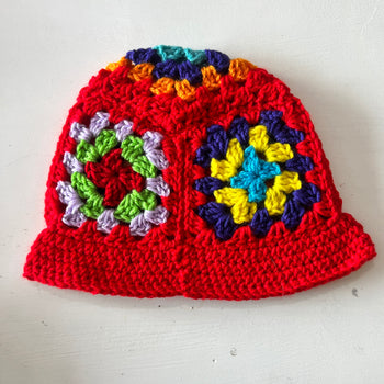 Granny Square Bucket Hat - Red