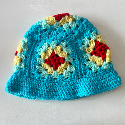 Granny Square Crochet Bucket Hat - Teal